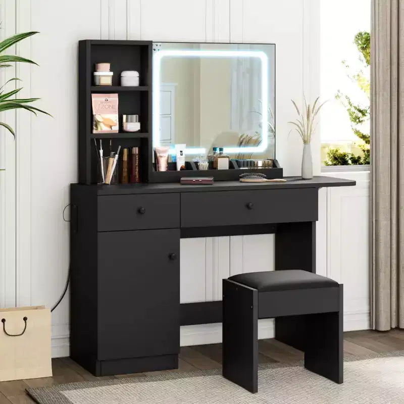 Makeup Vanity Desk Set  Mirror, Drawer, Storage Chair, 3 Shelves  Cute Small Dressing Table for Bedroom, Dorm, Teen or Gift