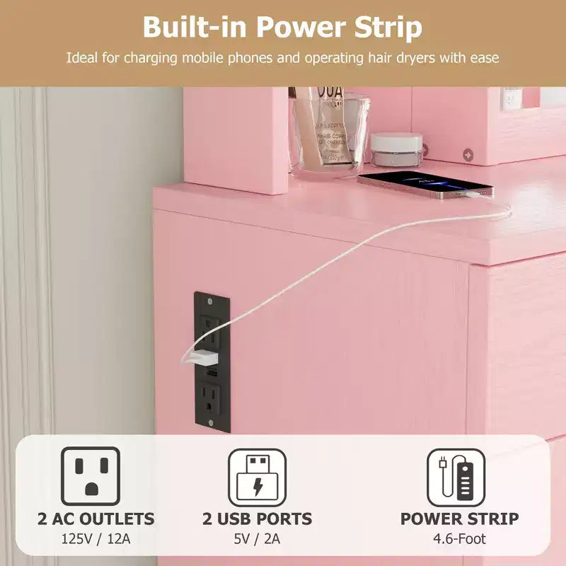 Makeup Vanity Desk Set  Mirror, Drawer, Storage Chair, 3 Shelves  Cute Small Dressing Table for Bedroom, Dorm, Teen or Gift