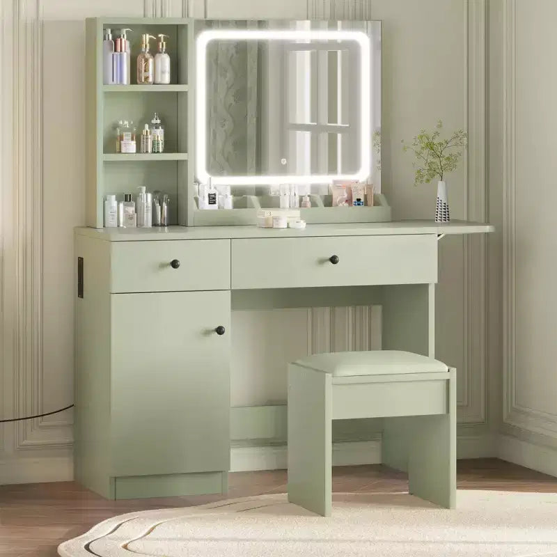 Makeup Vanity Desk Set  Mirror, Drawer, Storage Chair, 3 Shelves  Cute Small Dressing Table for Bedroom, Dorm, Teen or Gift