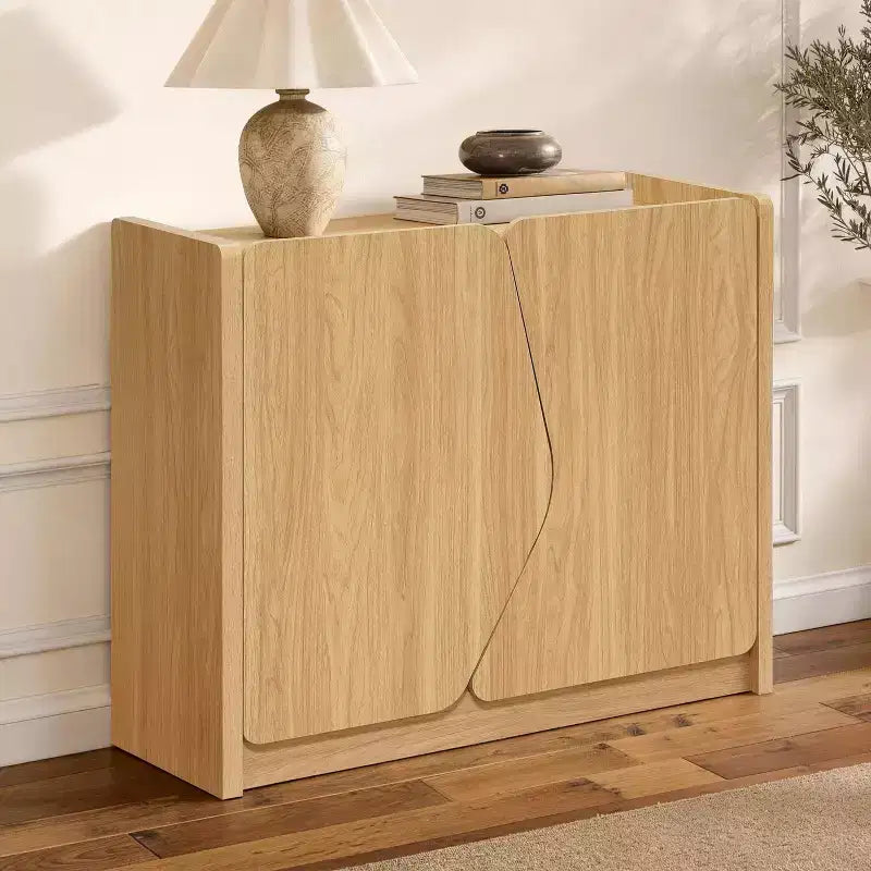 LuxenHome Modern Storage and Sideboard Cabinet, 2 Doors with Soft-Close Hinges, Raised Sides