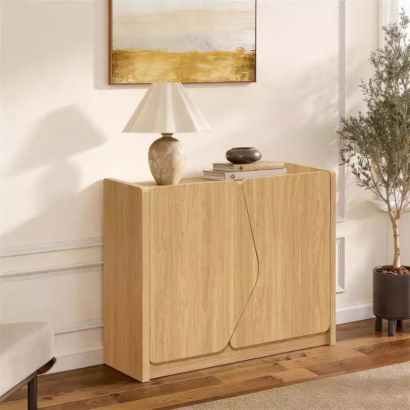 LuxenHome Modern Storage and Sideboard Cabinet, 2 Doors with Soft-Close Hinges, Raised Sides