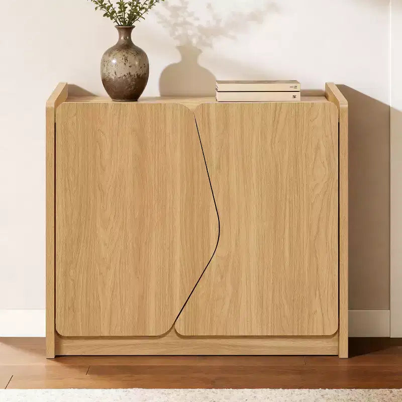LuxenHome Modern Storage and Sideboard Cabinet, 2 Doors with Soft-Close Hinges, Raised Sides