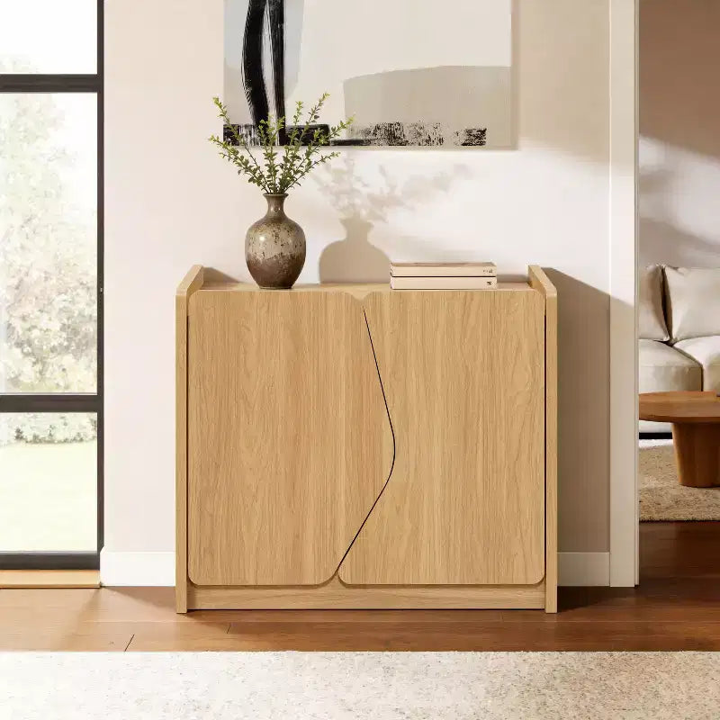 LuxenHome Modern Storage and Sideboard Cabinet, 2 Doors with Soft-Close Hinges, Raised Sides