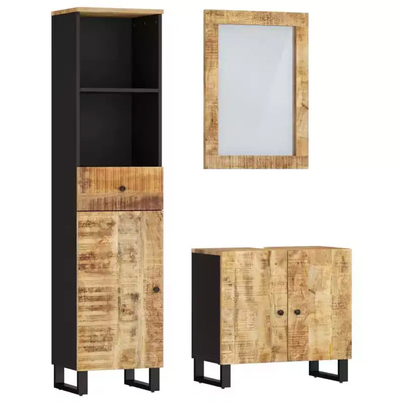vidaXL Bathroom Furniture Set Natural Mango Wood Solid Mango Wood Medium