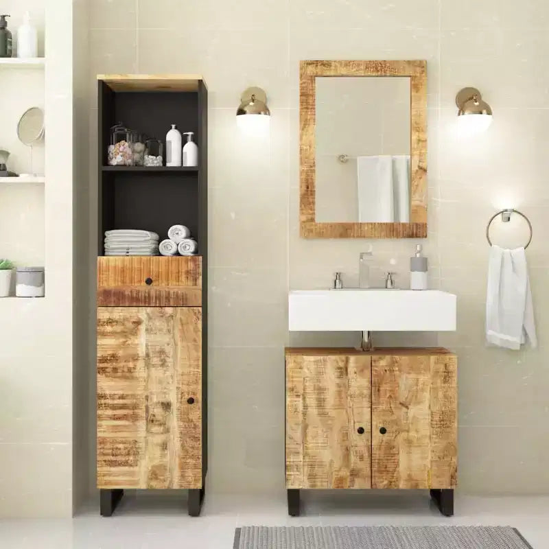 vidaXL Ensemble de meubles de salle de bain Bois de manguier massif naturel Bois de manguier moyen