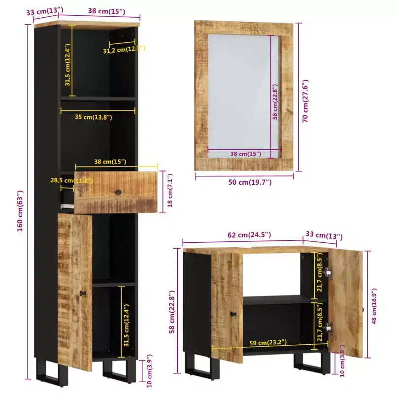vidaXL Ensemble de meubles de salle de bain Bois de manguier massif naturel Bois de manguier moyen