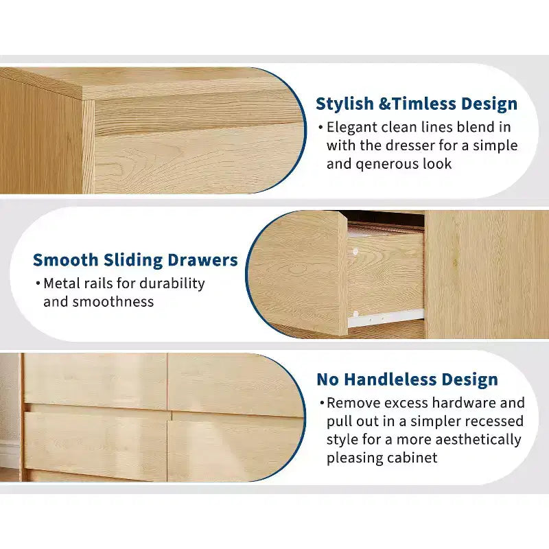 Farmhouse 6 Drawer Dresser for Bedroom,47 Inch Wide Chest of Drawers with Handle-Less Design, Wooden Storage Cabinet for Bedroom
