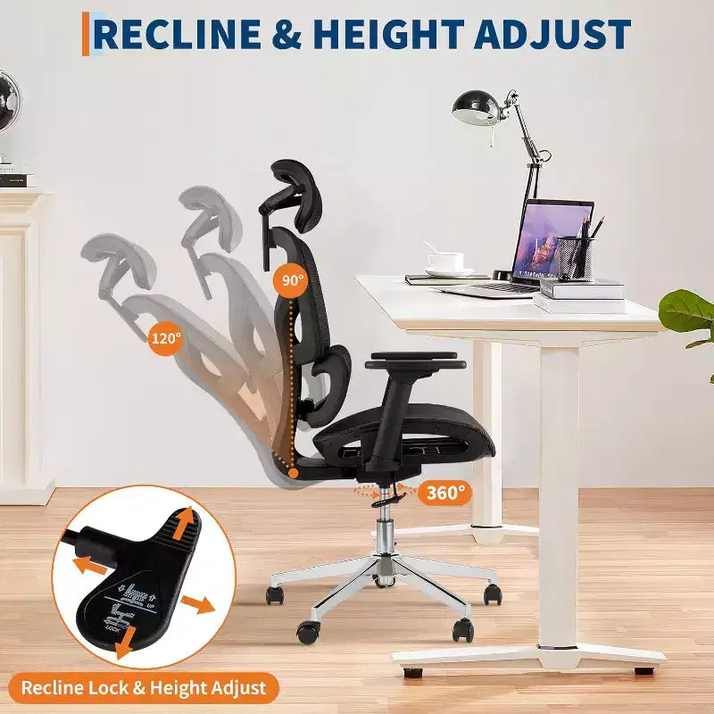 High Back Mesh Office Chair, Adjustable Armrest, Lumbar Support & Headrest, Rolling Computer Desk Chair for Home Office