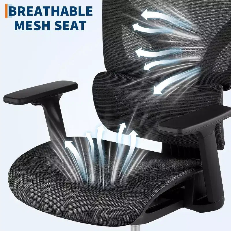 High Back Mesh Office Chair, Adjustable Armrest, Lumbar Support & Headrest, Rolling Computer Desk Chair for Home Office