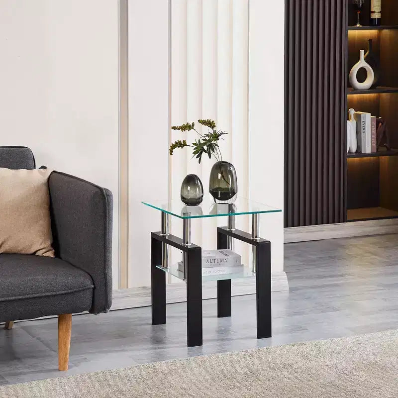 MAYEERTY 2-Piece Clear Tempered Glass End Table for Living Room