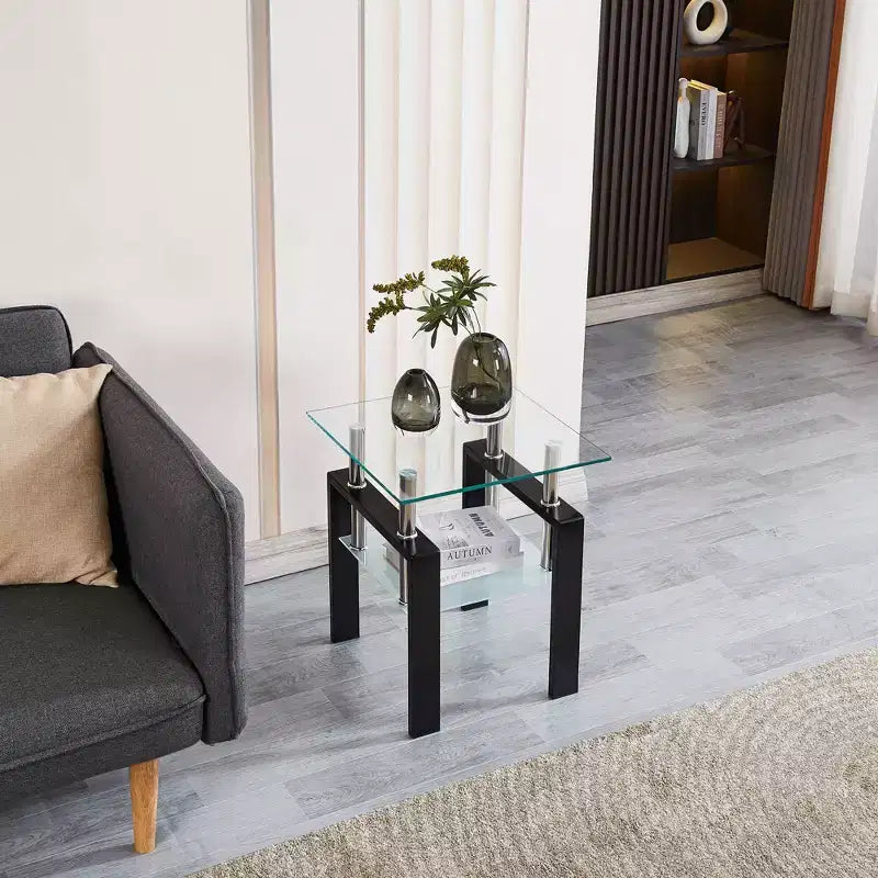 MAYEERTY 2-Piece Clear Tempered Glass End Table for Living Room