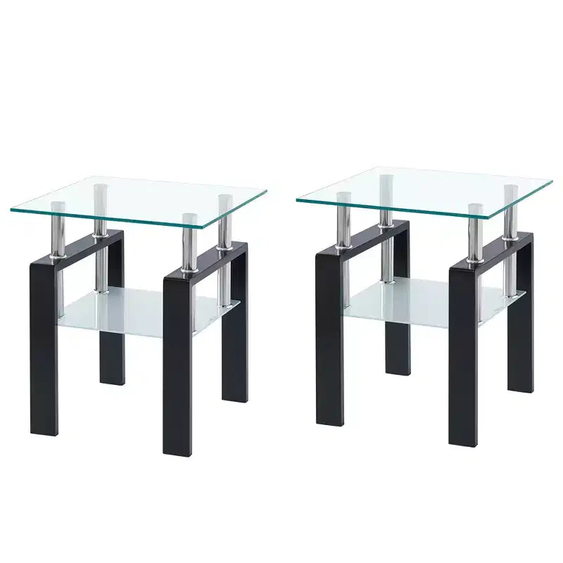 MAYEERTY 2-Piece Clear Tempered Glass End Table for Living Room