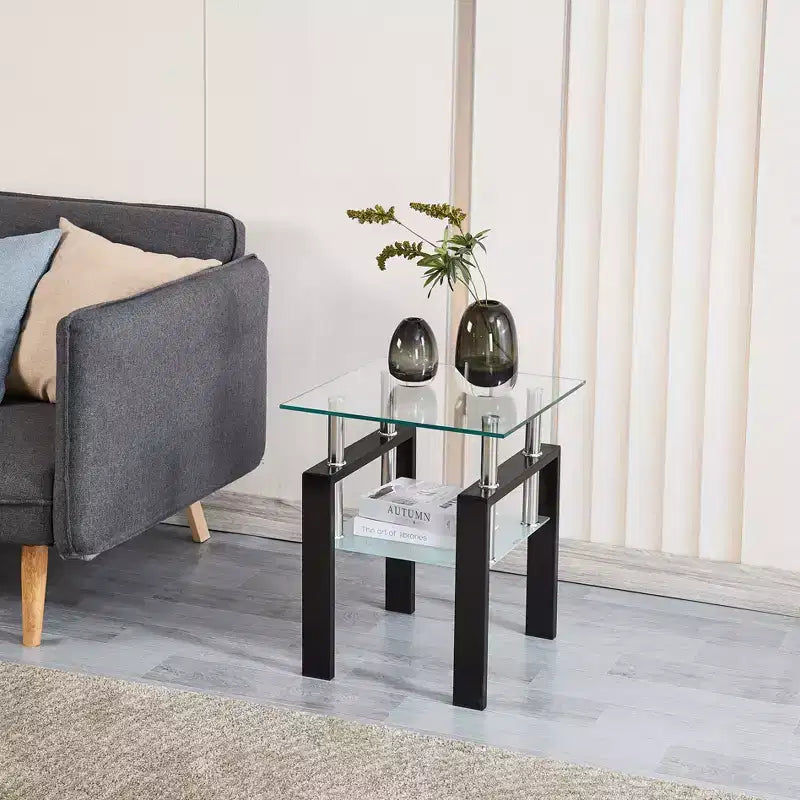 MAYEERTY 2-Piece Clear Tempered Glass End Table for Living Room