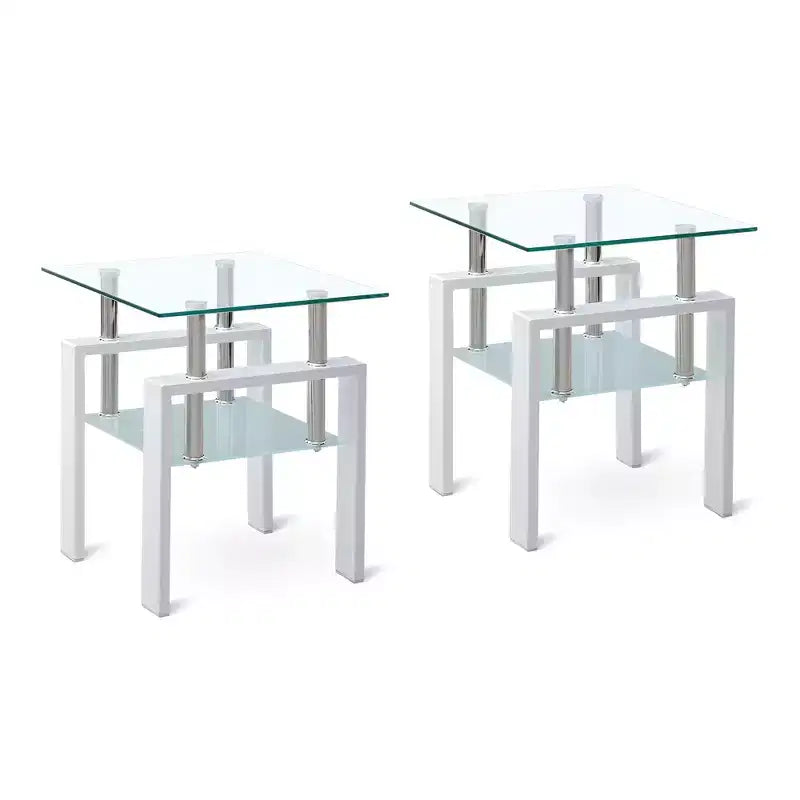 MAYEERTY 2-Piece Clear Tempered Glass End Table for Living Room