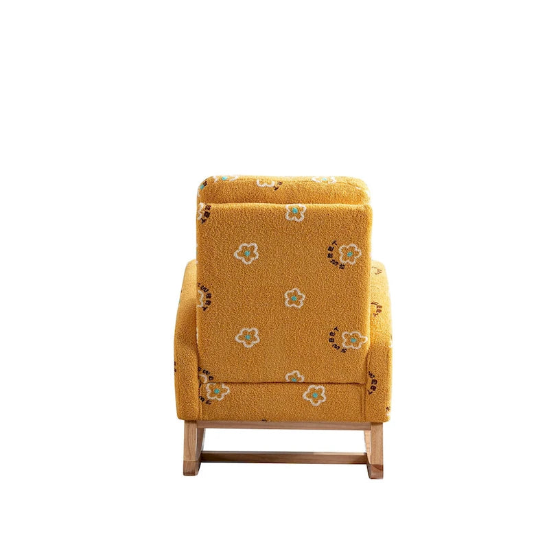 Modern Upholstered Rocker Armchair With Side Pocket, High Back Wooden Nursery Chair