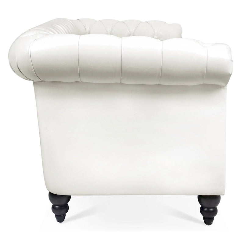 White 84.65  Chesterfield PU Leather 3-Seater Sofa with Button Tufted Backrest