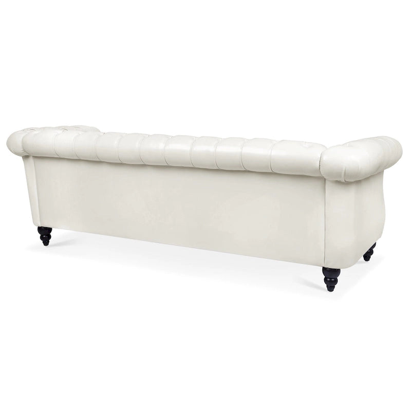 White 84.65  Chesterfield PU Leather 3-Seater Sofa with Button Tufted Backrest