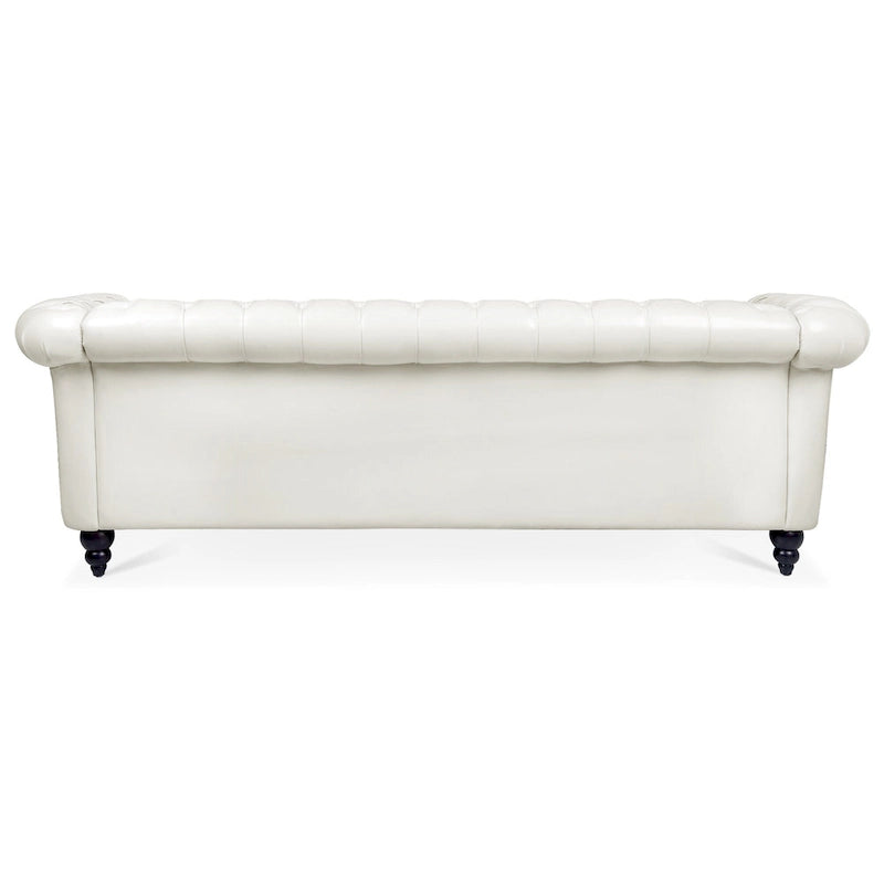 White 84.65  Chesterfield PU Leather 3-Seater Sofa with Button Tufted Backrest