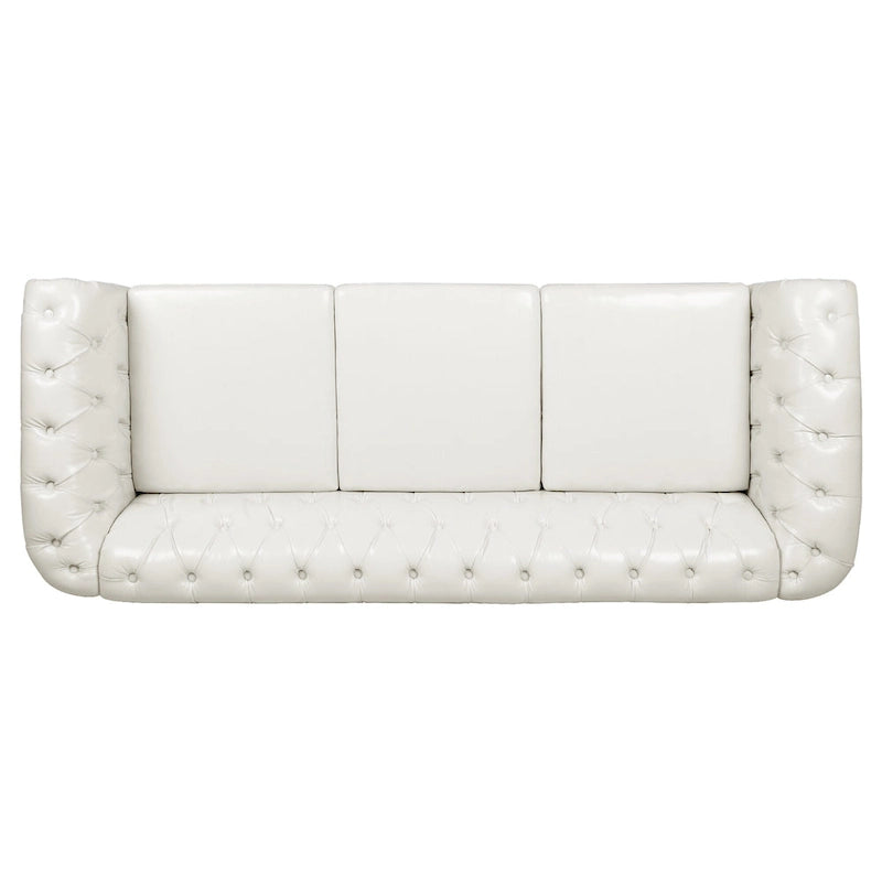 White 84.65  Chesterfield PU Leather 3-Seater Sofa with Button Tufted Backrest