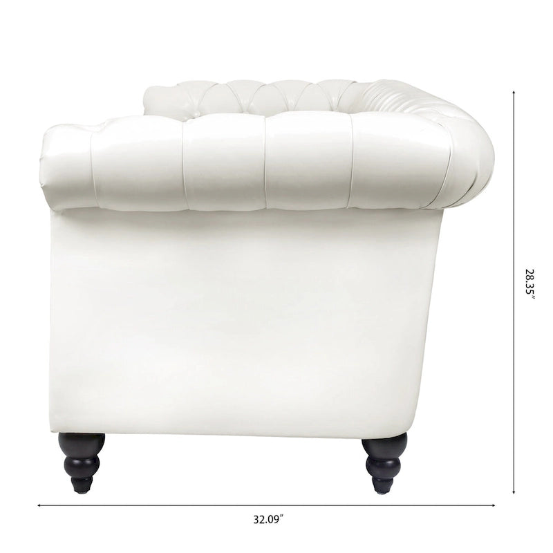 White 84.65  Chesterfield PU Leather 3-Seater Sofa with Button Tufted Backrest