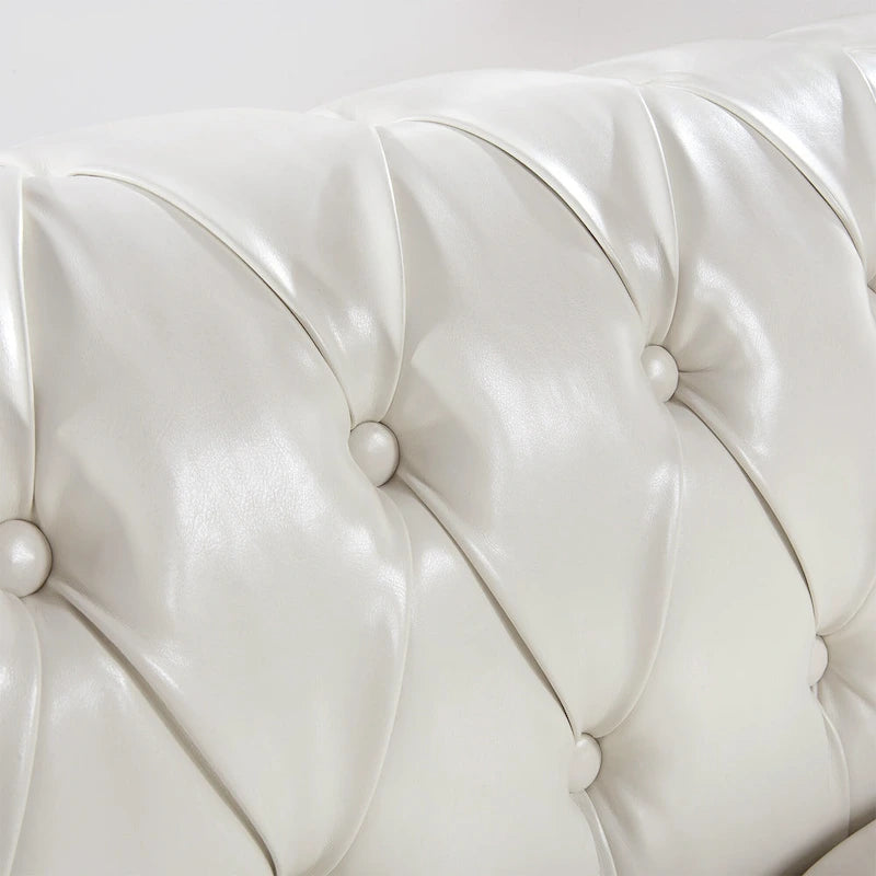 White 84.65  Chesterfield PU Leather 3-Seater Sofa with Button Tufted Backrest