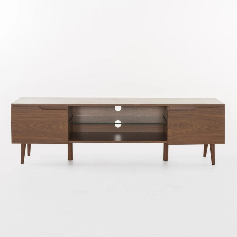 Walnut 59.2  TV Stand with 2 Cabinets & Tempered Glass Shelf for 40  TVs