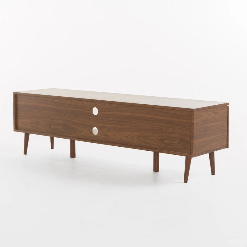 Walnut 59.2  TV Stand with 2 Cabinets & Tempered Glass Shelf for 40  TVs