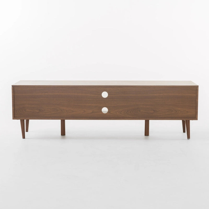 Walnut 59.2  TV Stand with 2 Cabinets & Tempered Glass Shelf for 40  TVs