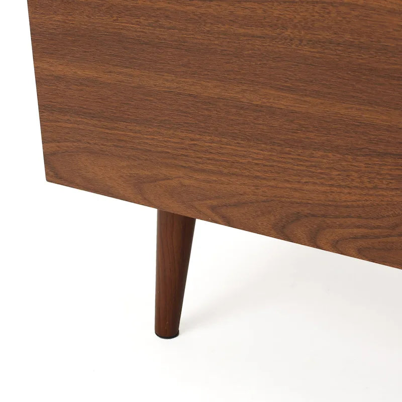Walnut 59.2  TV Stand with 2 Cabinets & Tempered Glass Shelf for 40  TVs