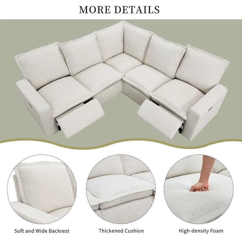 Linen L-Shaped Sectional Sofa with Power Recliners & USB