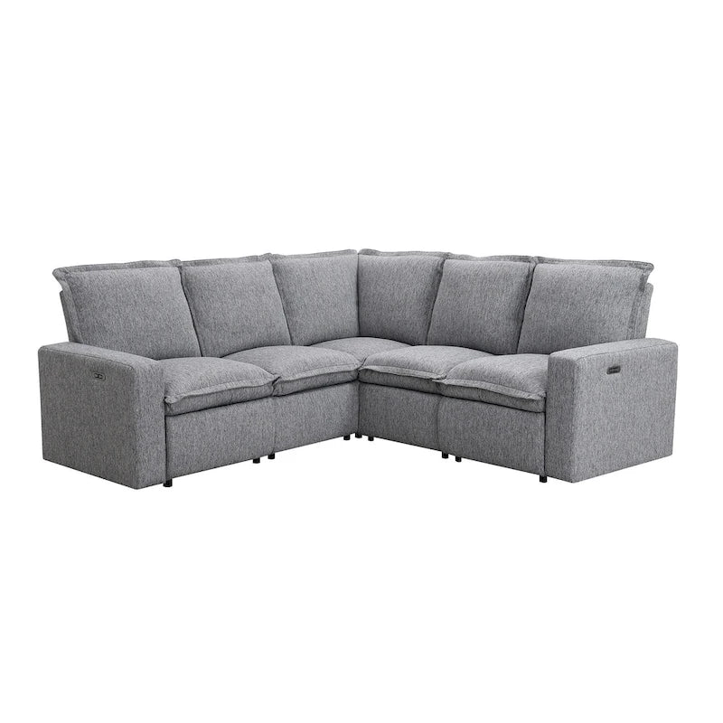 Linen L-Shaped Sectional Sofa with Power Recliners & USB