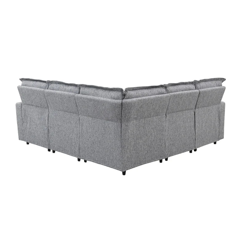 Linen L-Shaped Sectional Sofa with Power Recliners & USB