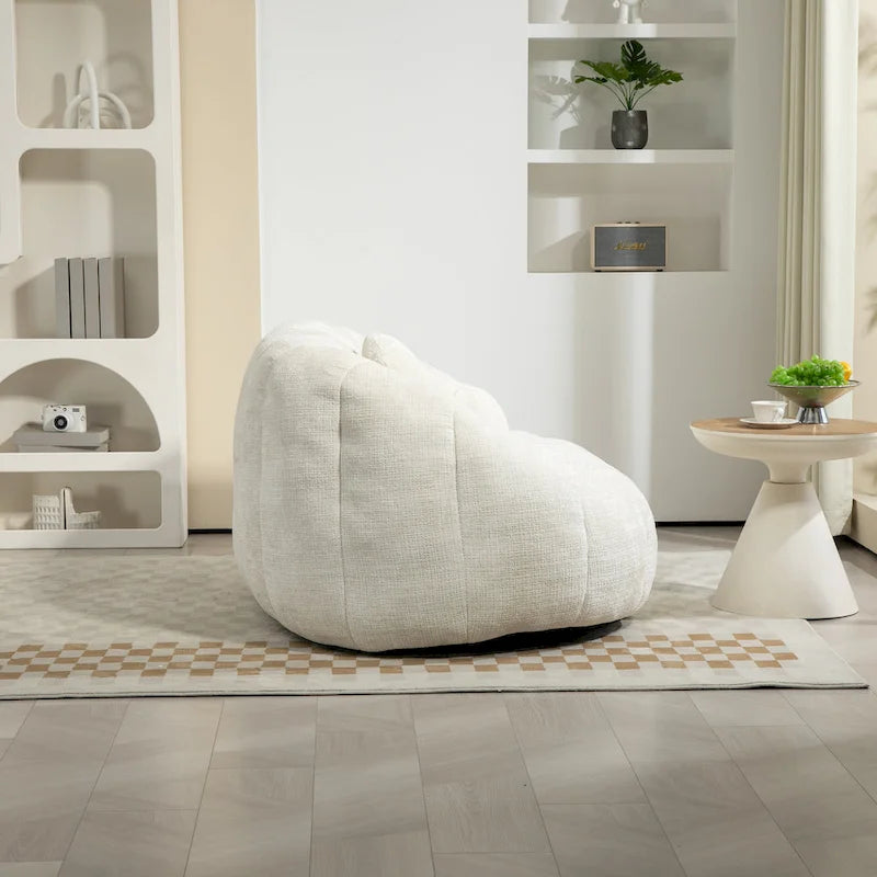 White 63.78  Chenille Upholstered Lounge Chair with High Density Foam