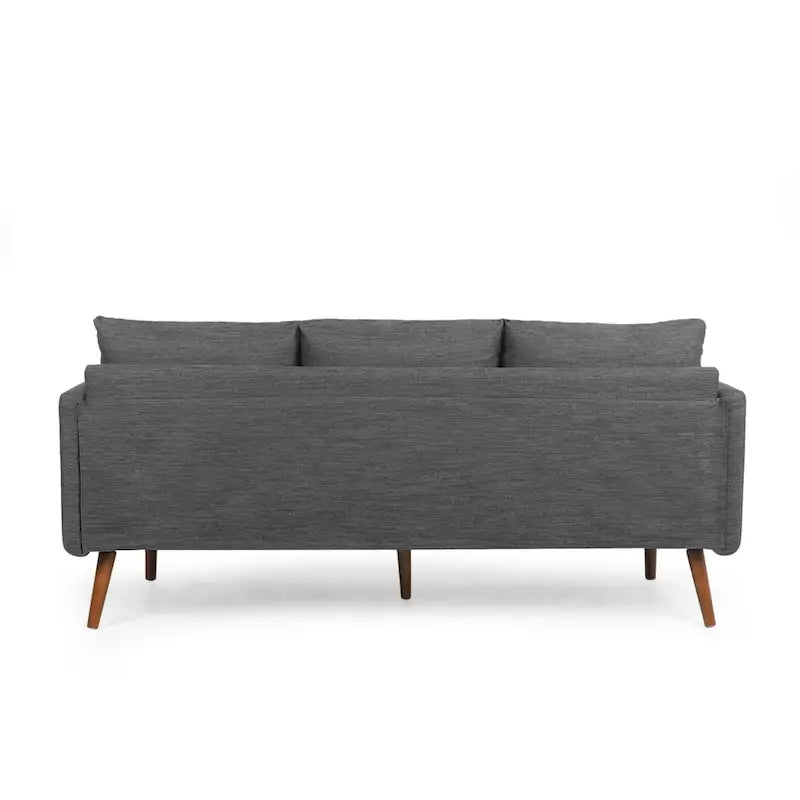 3-Seater Sofa with Pillow-Back Design and Birchwood Legs, Charcoal Fabric