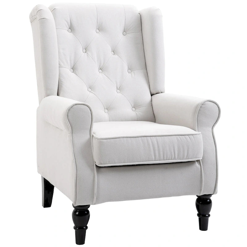 Cream White Modern 29.3  High Back Tufted Accent Chair with Wingback Design