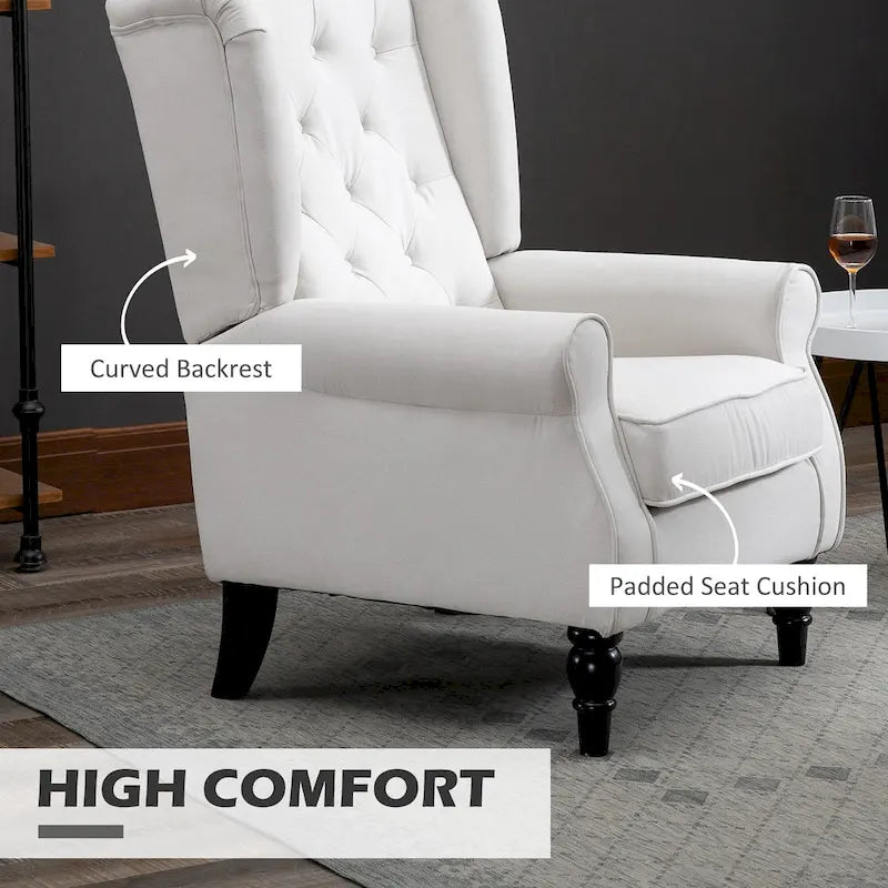 Cream White Modern 29.3  High Back Tufted Accent Chair with Wingback Design