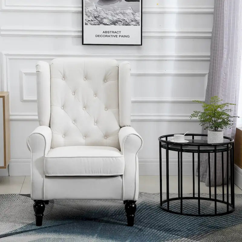 Cream White Modern 29.3  High Back Tufted Accent Chair with Wingback Design