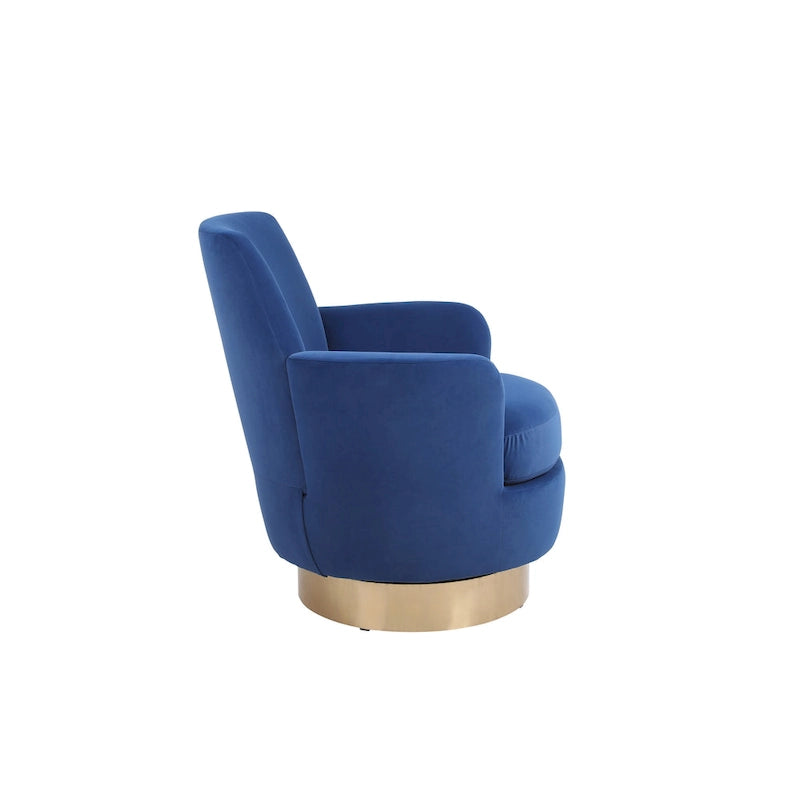 Navy Velvet 29.3  Upholstered Swivel Barrel Chair with Stainless Steel Base