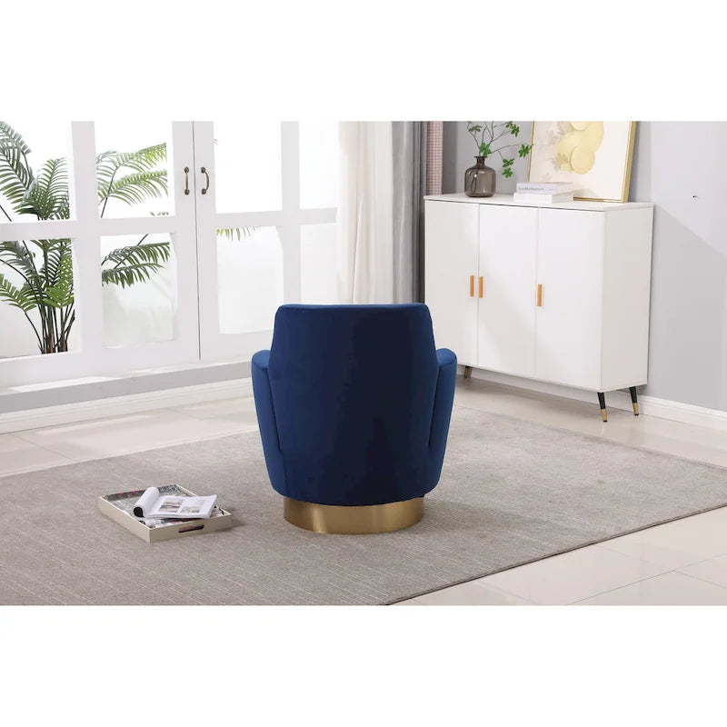 Navy Velvet 29.3  Upholstered Swivel Barrel Chair with Stainless Steel Base