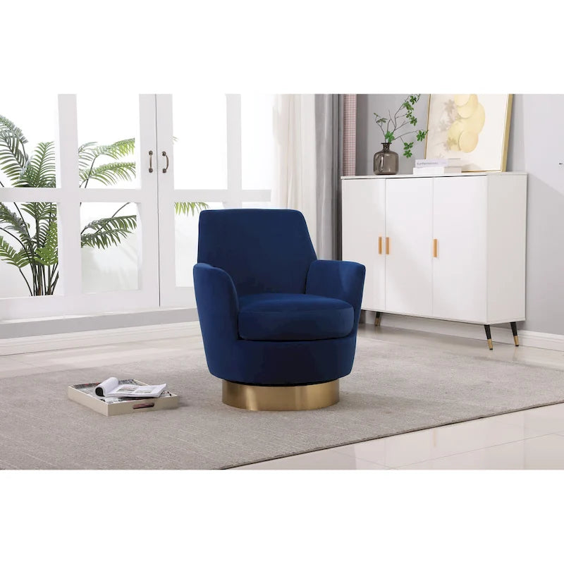 Navy Velvet 29.3  Upholstered Swivel Barrel Chair with Stainless Steel Base