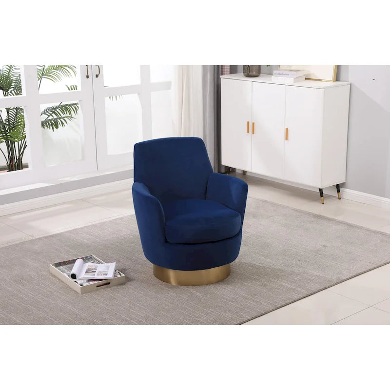 Navy Velvet 29.3  Upholstered Swivel Barrel Chair with Stainless Steel Base