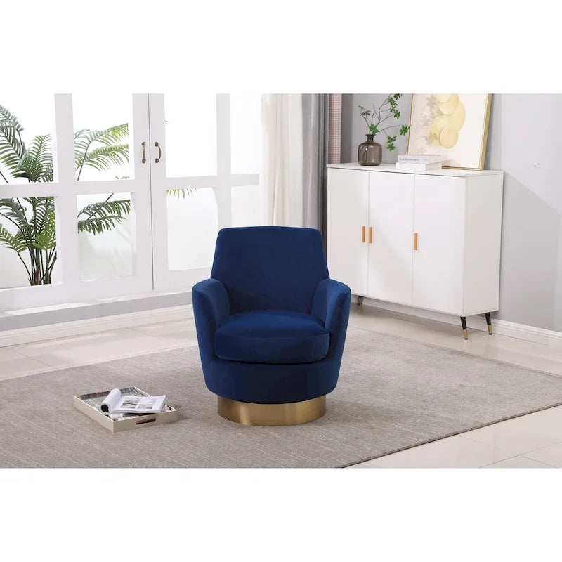 Navy Velvet 29.3  Upholstered Swivel Barrel Chair with Stainless Steel Base