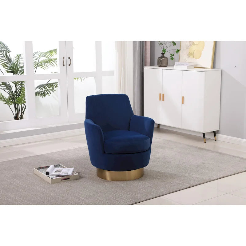 Navy Velvet 29.3  Upholstered Swivel Barrel Chair with Stainless Steel Base