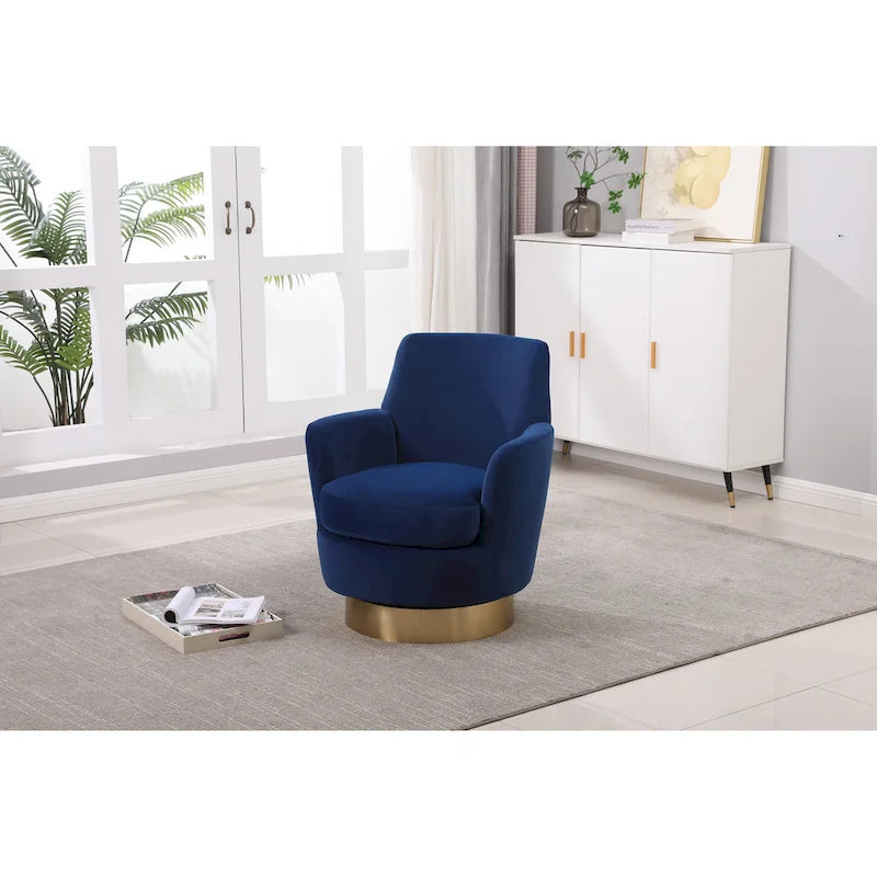Navy Velvet 29.3  Upholstered Swivel Barrel Chair with Stainless Steel Base