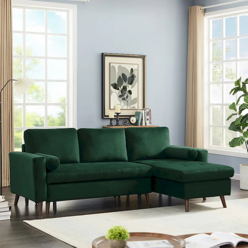 Green 88  Velvet Corner Sleeper Sectional Sofa with Pull-Out Bed