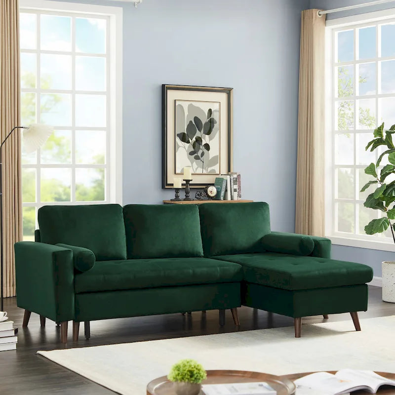 Green 88  Velvet Corner Sleeper Sectional Sofa with Pull-Out Bed