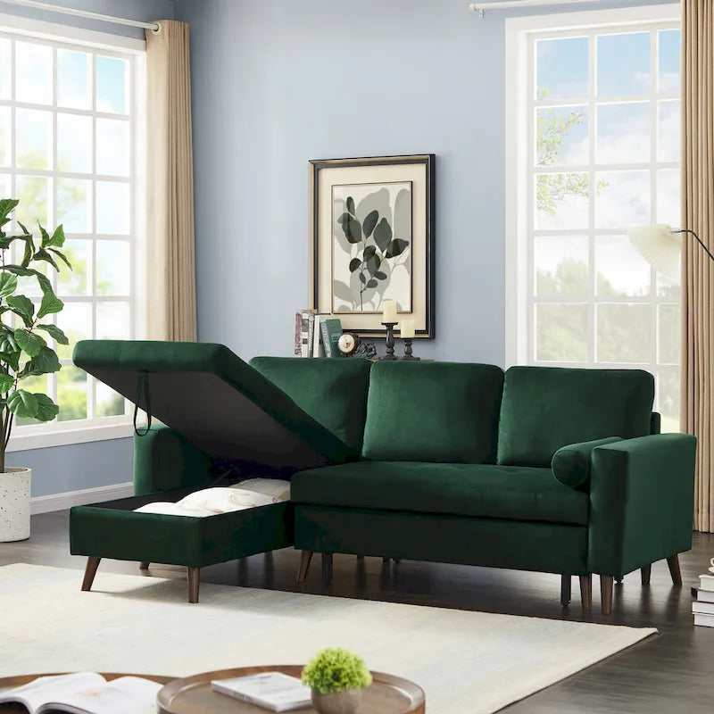 Green 88  Velvet Corner Sleeper Sectional Sofa with Pull-Out Bed
