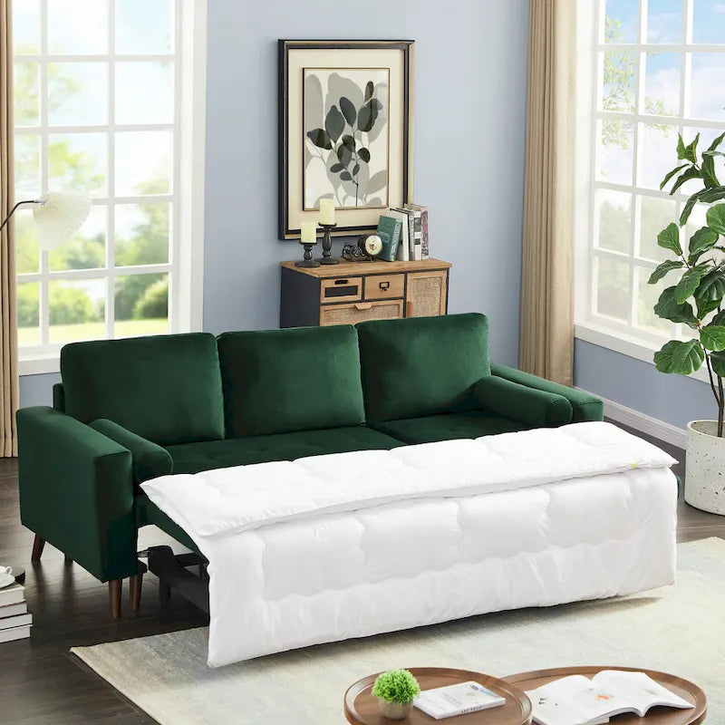 Green 88  Velvet Corner Sleeper Sectional Sofa with Pull-Out Bed