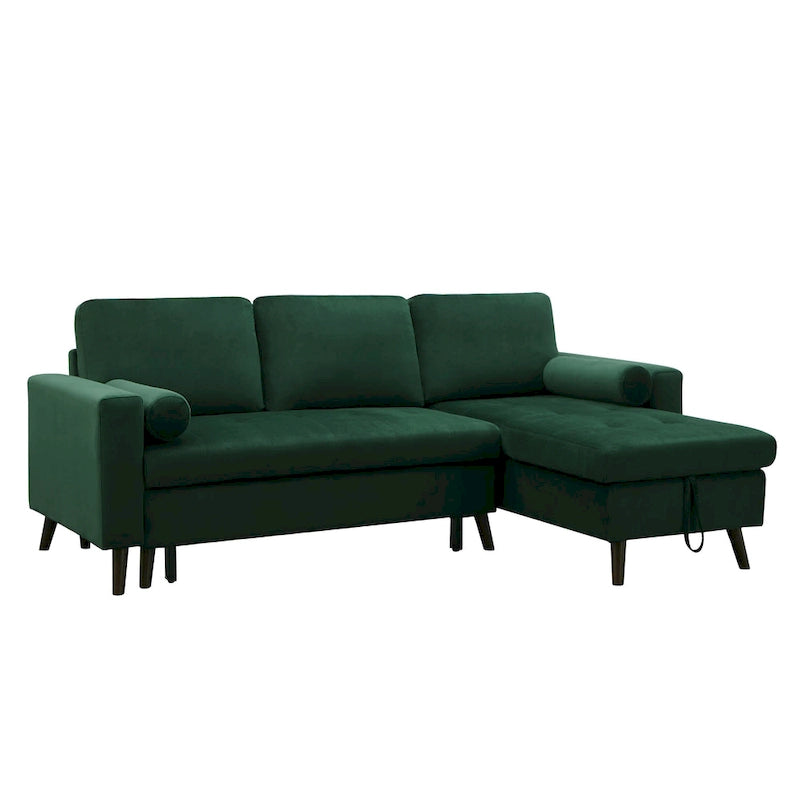 Green 88  Velvet Corner Sleeper Sectional Sofa with Pull-Out Bed
