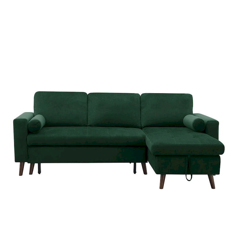 Green 88  Velvet Corner Sleeper Sectional Sofa with Pull-Out Bed